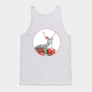 Deer in poinsettia field Tank Top